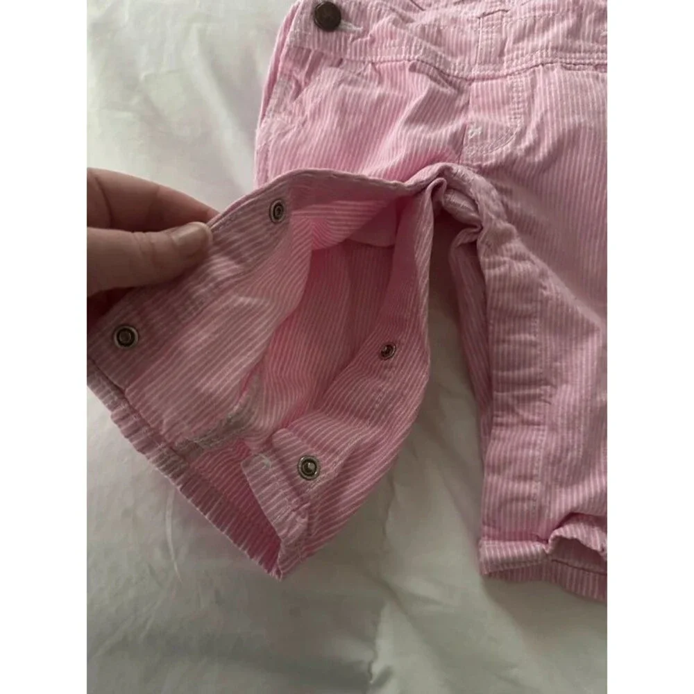 Vintage OshKosh B'gosh Pink Striped Heart Pocket Overalls 3m
